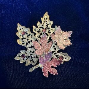 Vintage KC Co. Gold Tone Jeweled Leaf Brooch Pin